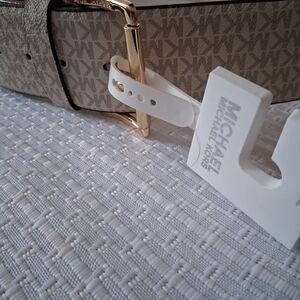 Michael Kors Beige Monogram Belt with Gold Buckle